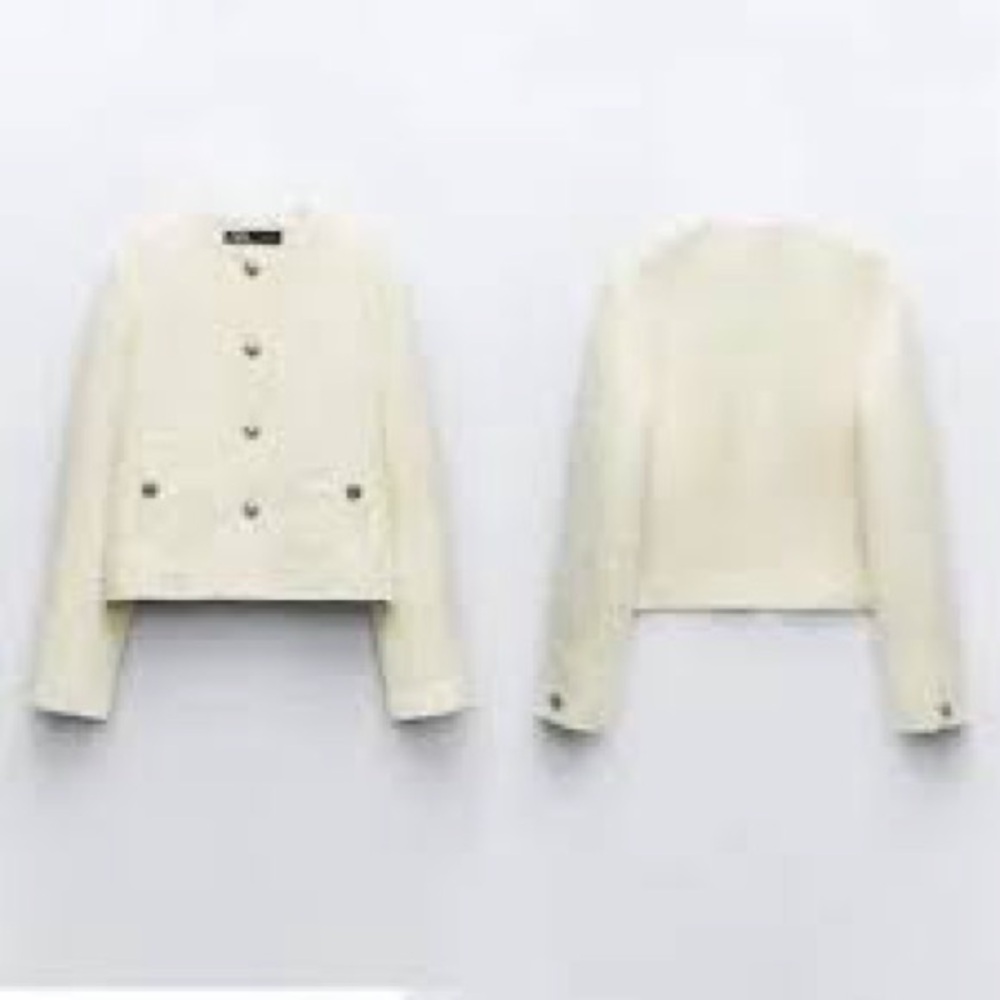 Zara Cream Double-Breasted Cropped Blazer